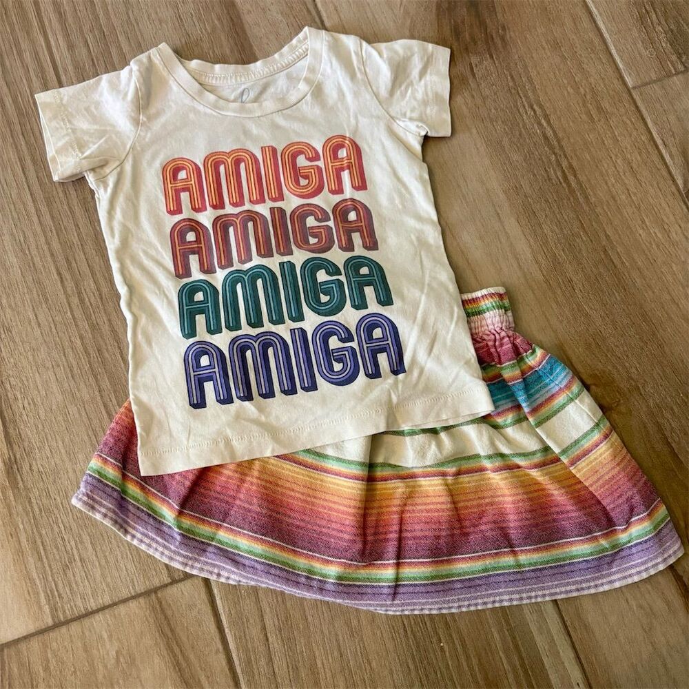 Peek Little Peanut Girls XL Amiga T-Shirt & Rainbow Skirt Set Casual